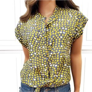 Cabi silk oversized gray polka dot top S